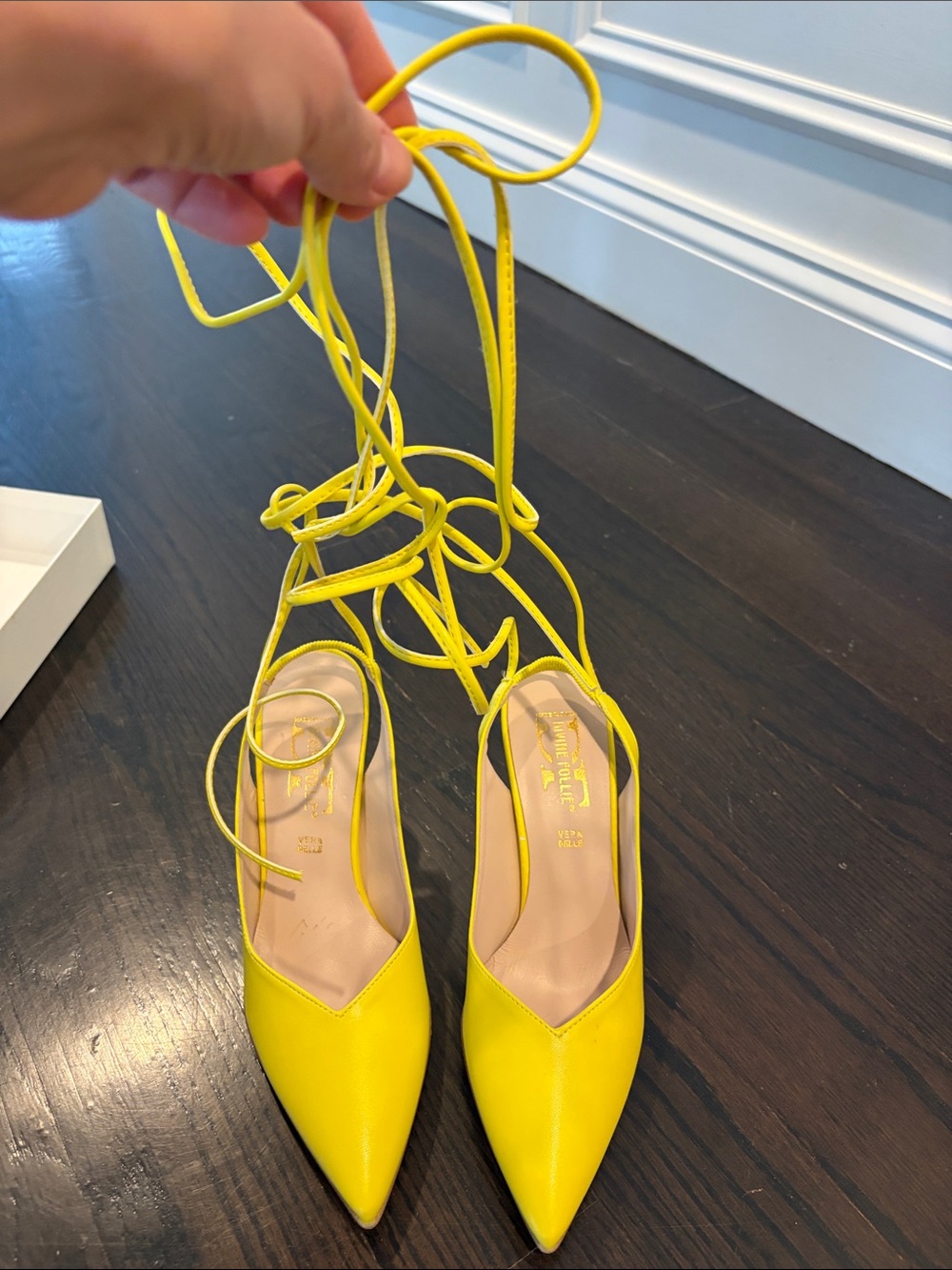 Yellow Lace-Up Pointed-Toe Women’s Pumps
